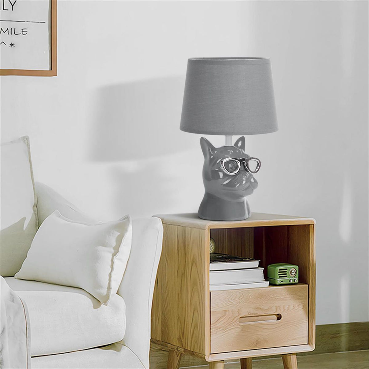 Lampada da Tavolo in Ceramica Cane Grigio