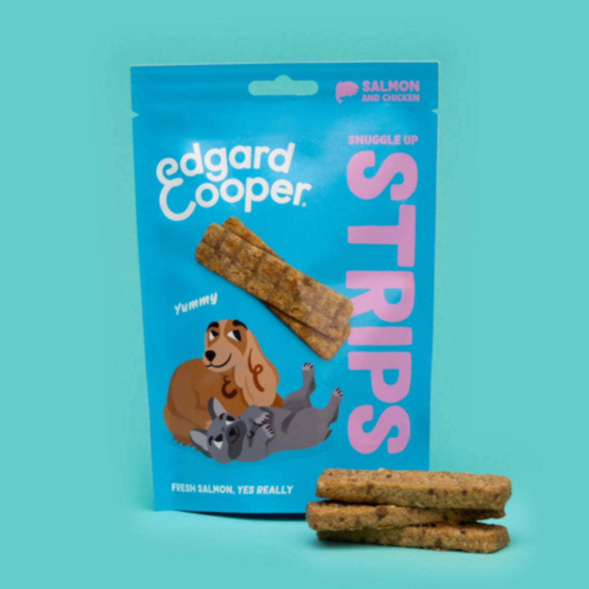 Edgard&amp;Cooper Strips Strisce di Salmone e Pollo Snack per Cani 75 g