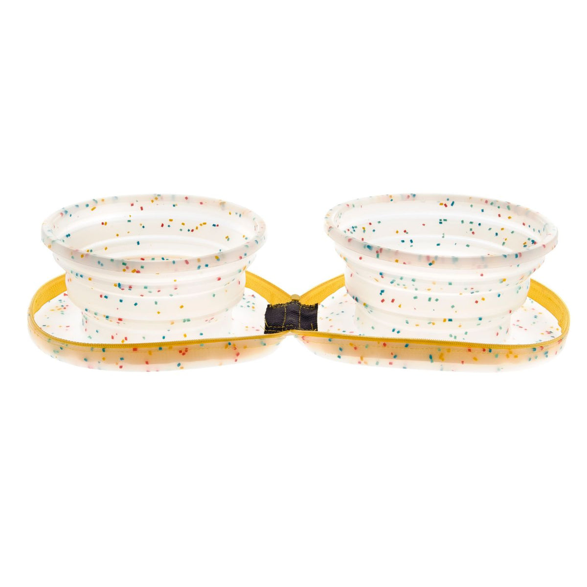 Ferribiella Ciotola Doppia Pieghevole da Viaggio per Animali Modello Confetti Compact in Silicone con Zip chiusa Ø 18 x 4 cm 2 x 350 ml