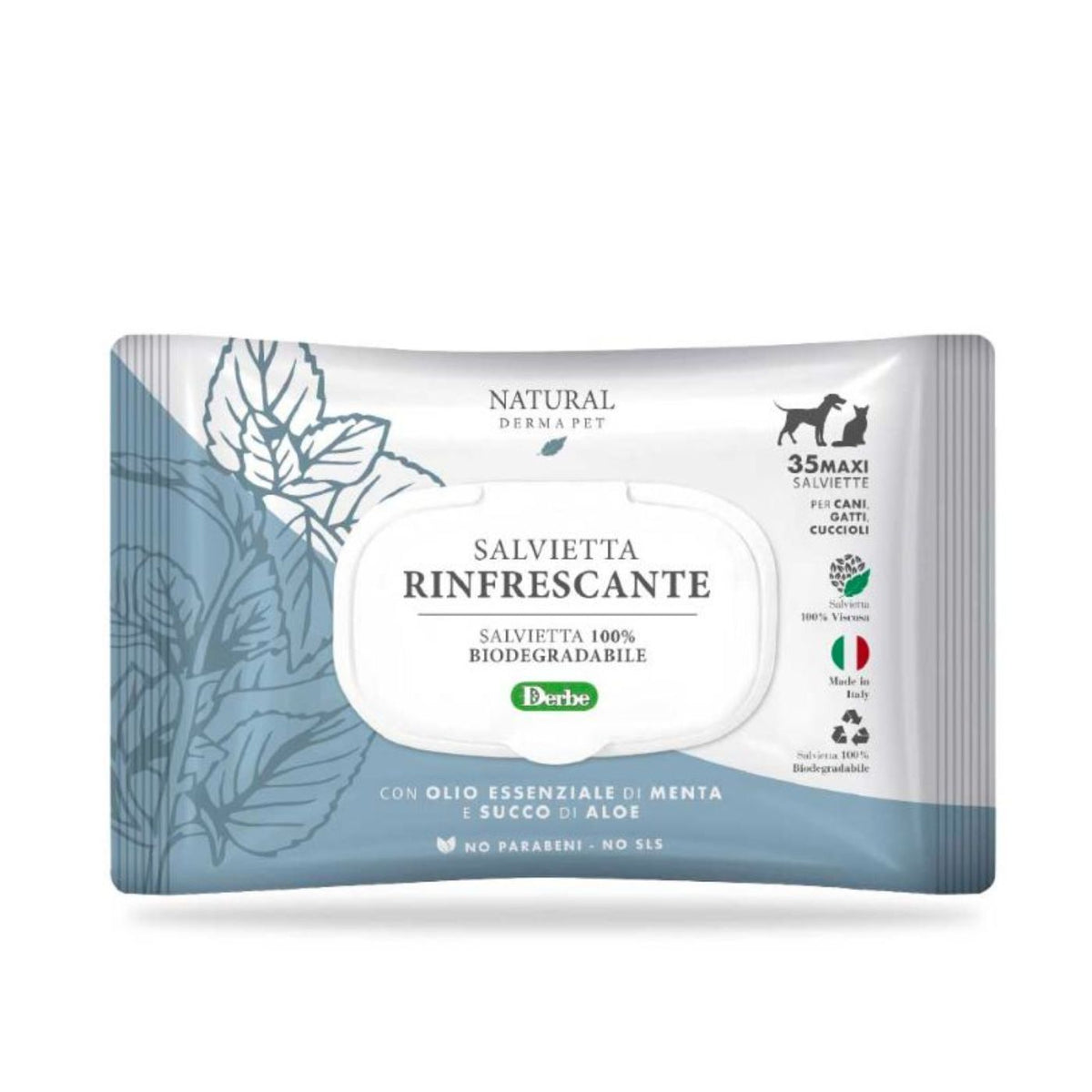 Natural Derma Pet by Derbe Salviette Funzionali Rinfrescanti Biodegradabili per Cani Gatti e Cuccioli