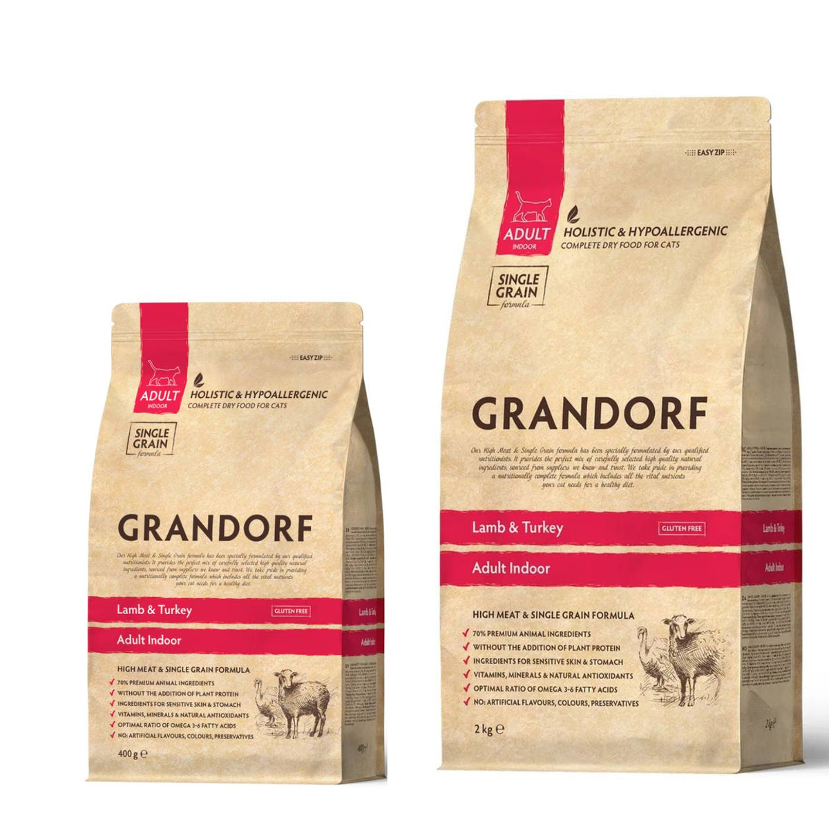 Grandorf Cat Adult Indoor Agnello e Riso Integrale per Gatti Adulti