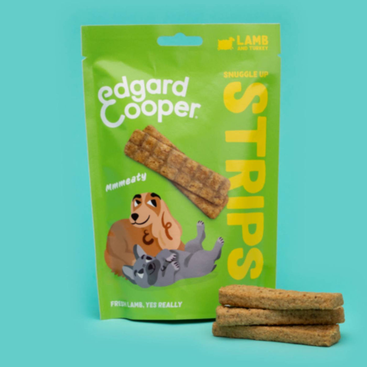 Edgard&amp;Cooper Strips Strisce di Agnello e Tacchino Snack per Cani 75 g