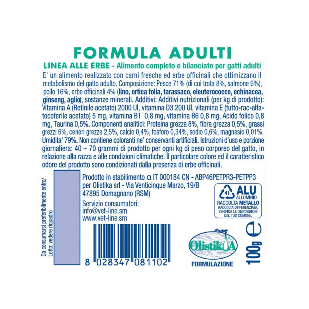 Vet Line Umido Trota e Salmone per Gatti 100 g VetLine