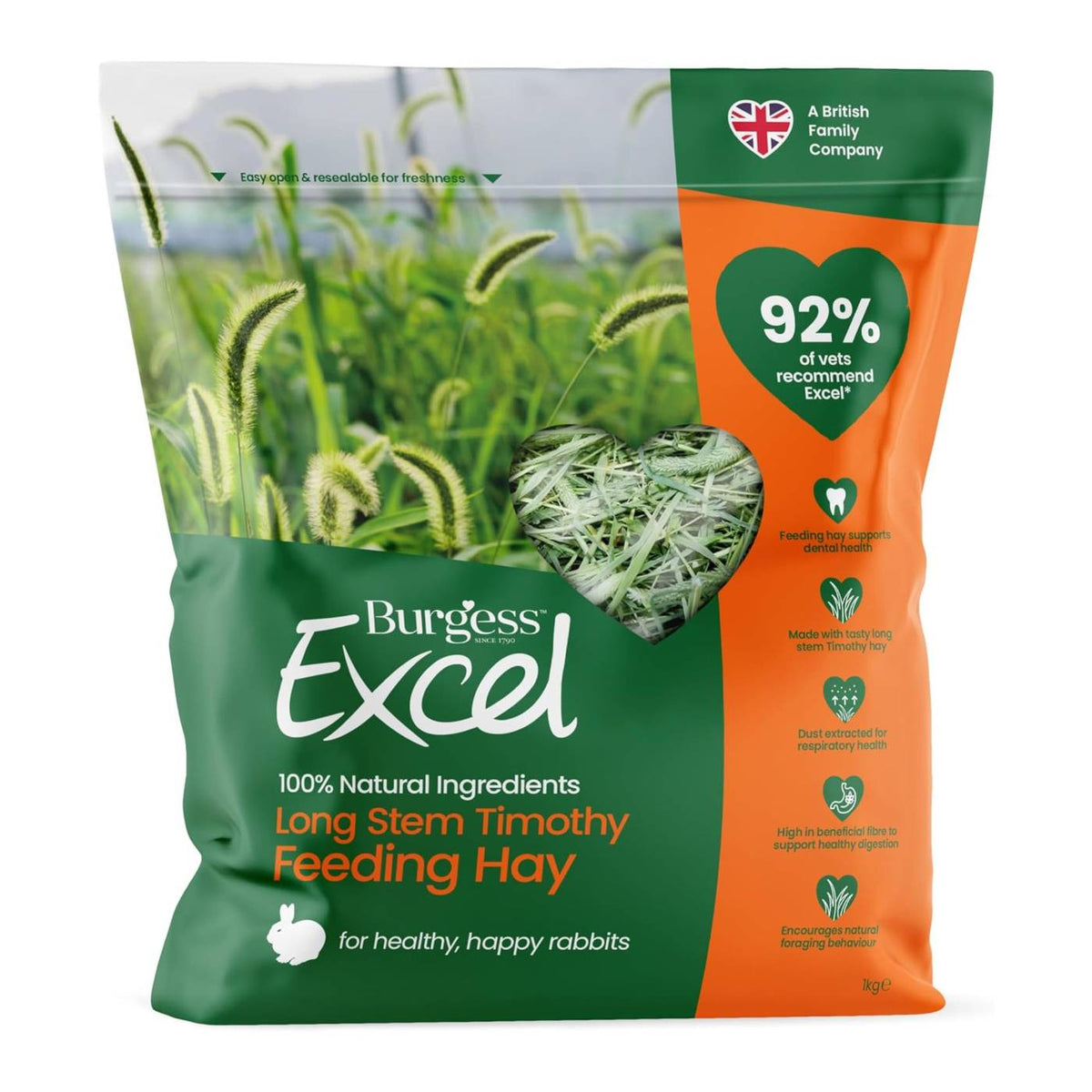 Fieno a Stelo Lungo per Conigli Excel Burgess Long Stem  1 Kg