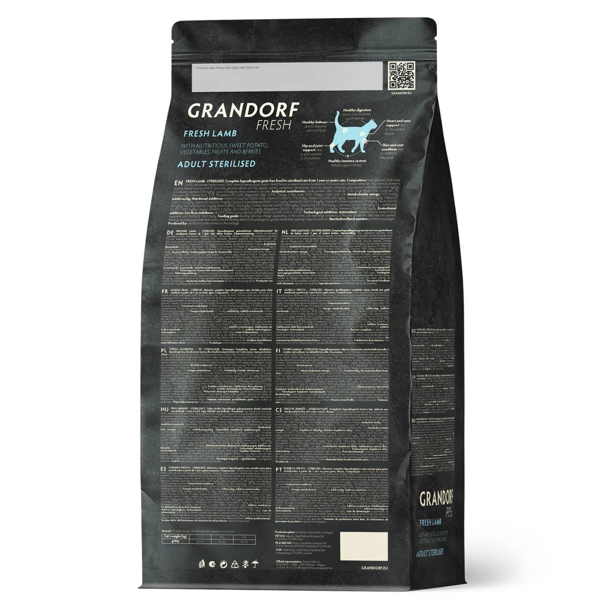 Grandorf Fresh Cat con Carne Fresca di Agnello e Patate Dolci per Gatti Sterilizzati o Anziani