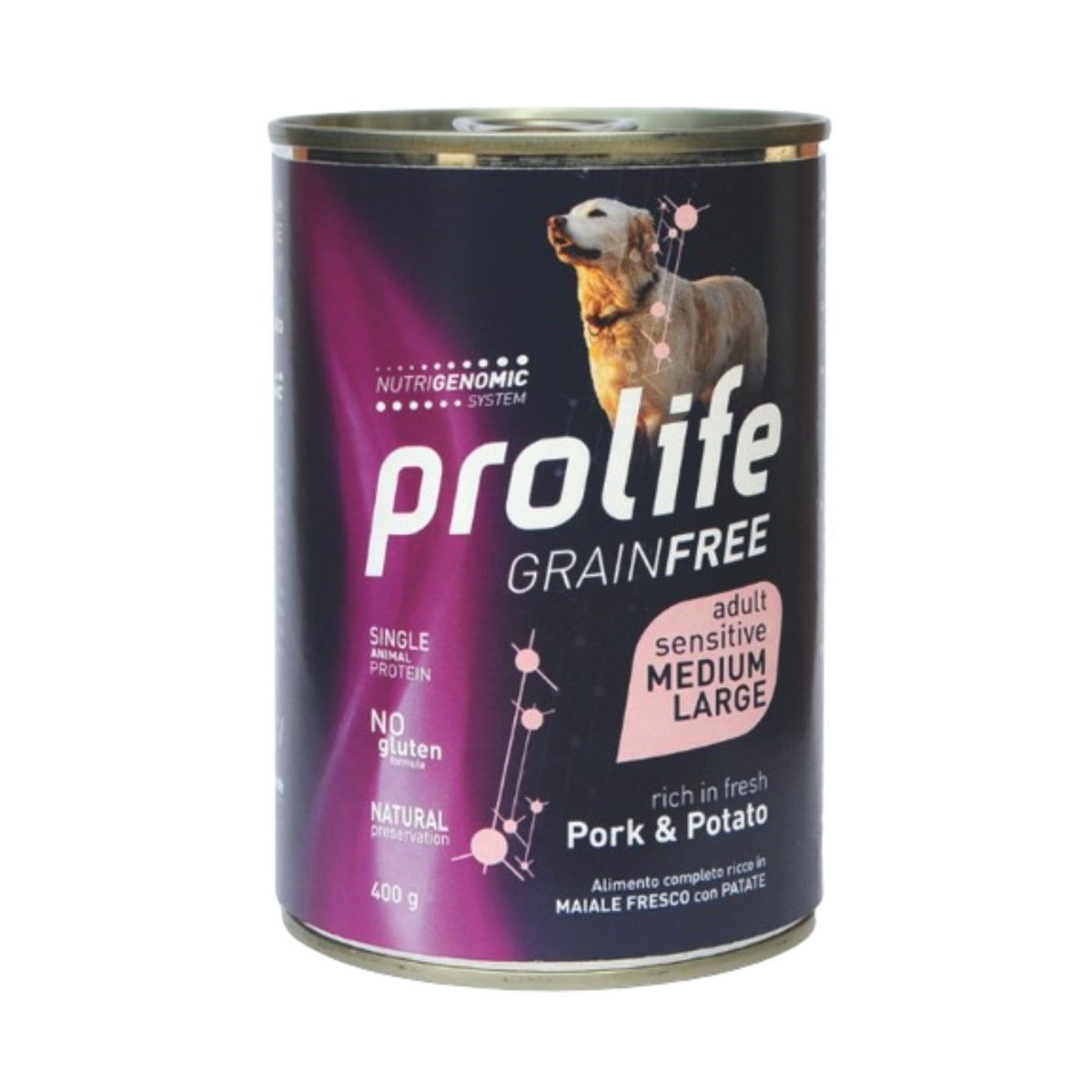 Prolife Grain Free Adult Sensitive Medium/Large Maiale e Patate Umido per Cani Lattina da 400g