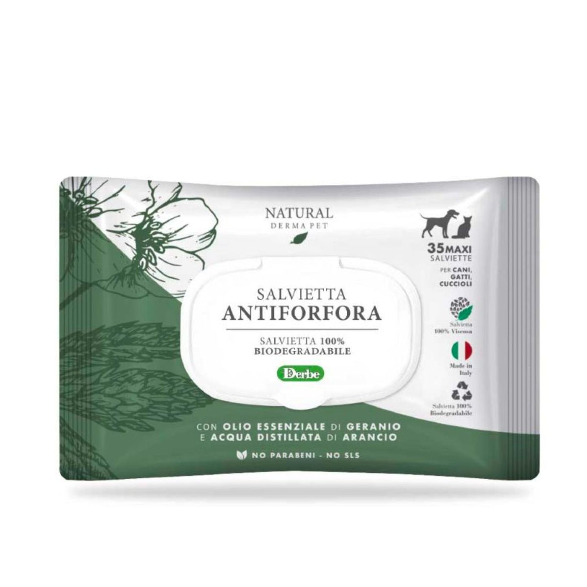 Natural Derma Pet by Derbe Salviette Funzionali Antiforfora Biodegradabili per Cani Gatti e Cuccioli