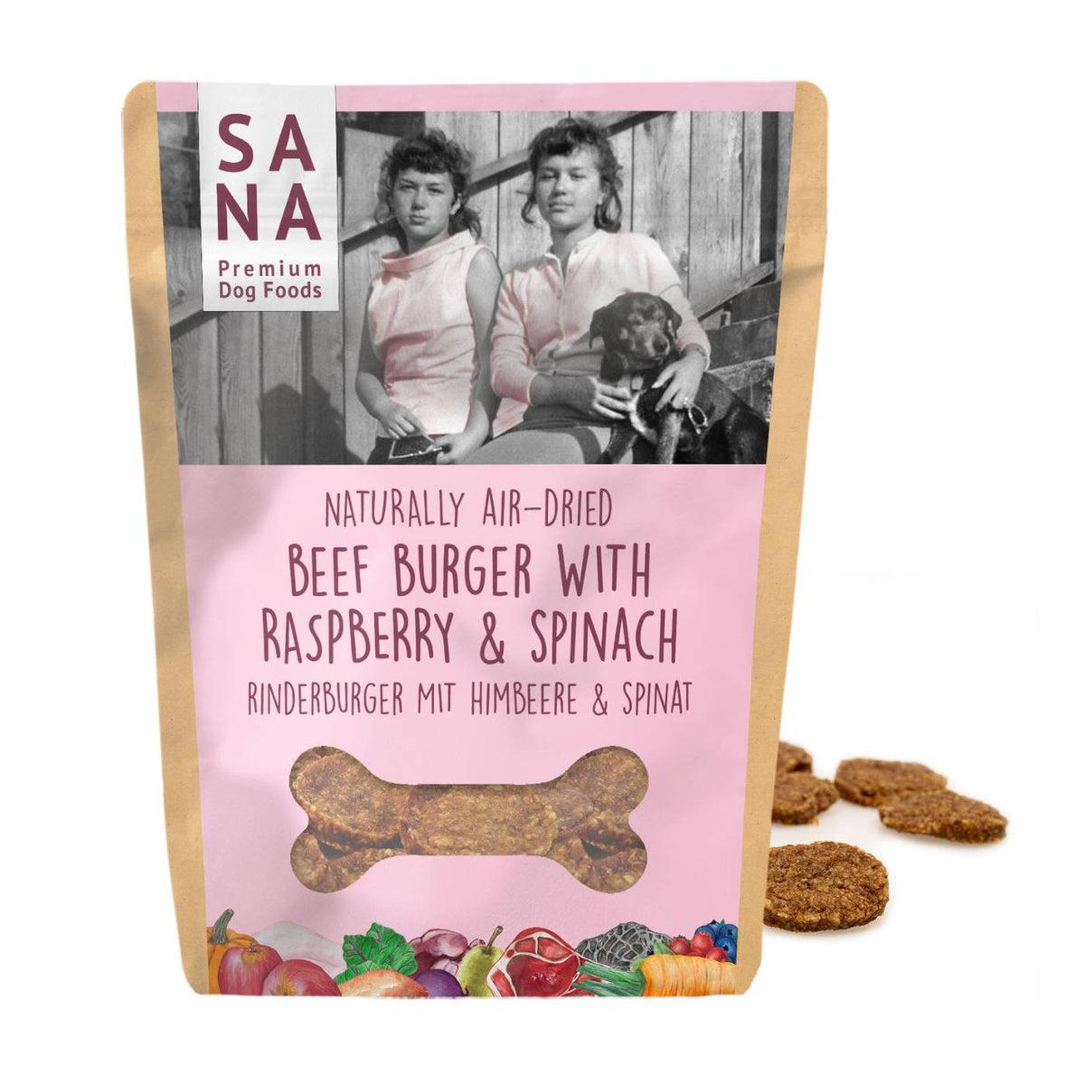 Sanadog Snack Hamburger di Manzo per Cani con Lamponi e Spinaci 100 g