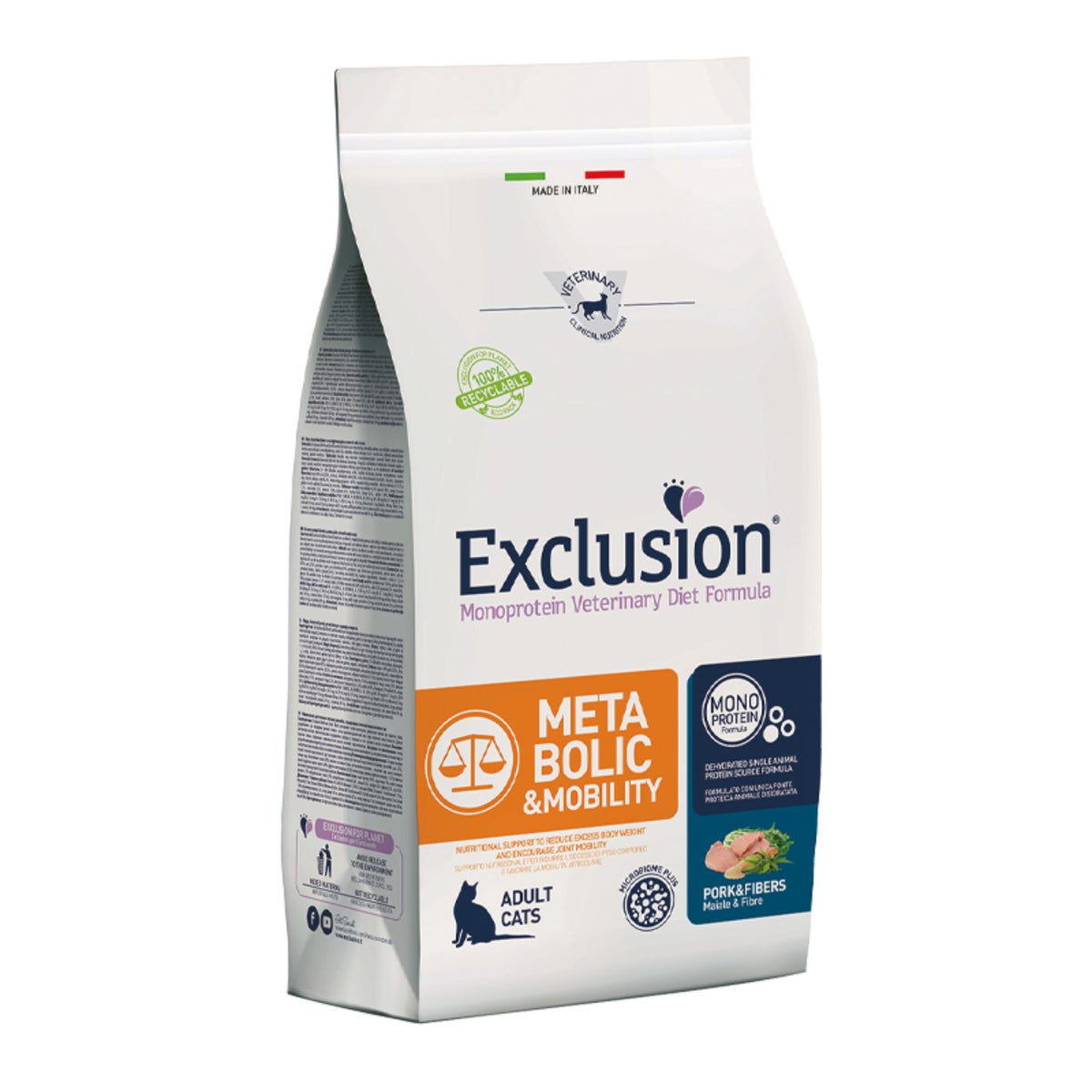 Exclusion Metabolic &amp; Mobility Maiale e Fibre per Gatti 1,5 Kg