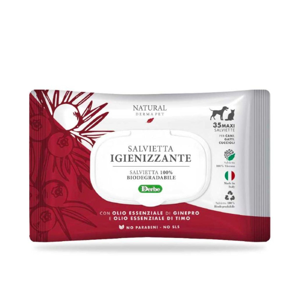 Natural Derma Pet by Derbe Salviette Funzionali Igienizzanti Biodegradabili per Cani Gatti e Cuccioli