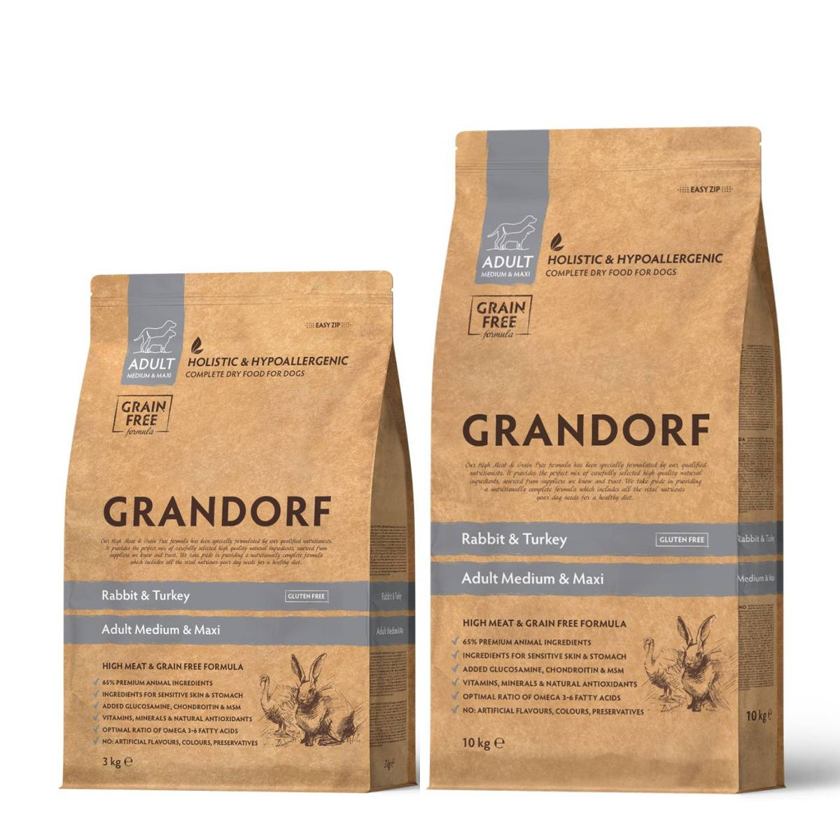 Grandorf Adult Grain Free Coniglio e Tacchino Medium &amp; Maxi per Cani Adulti