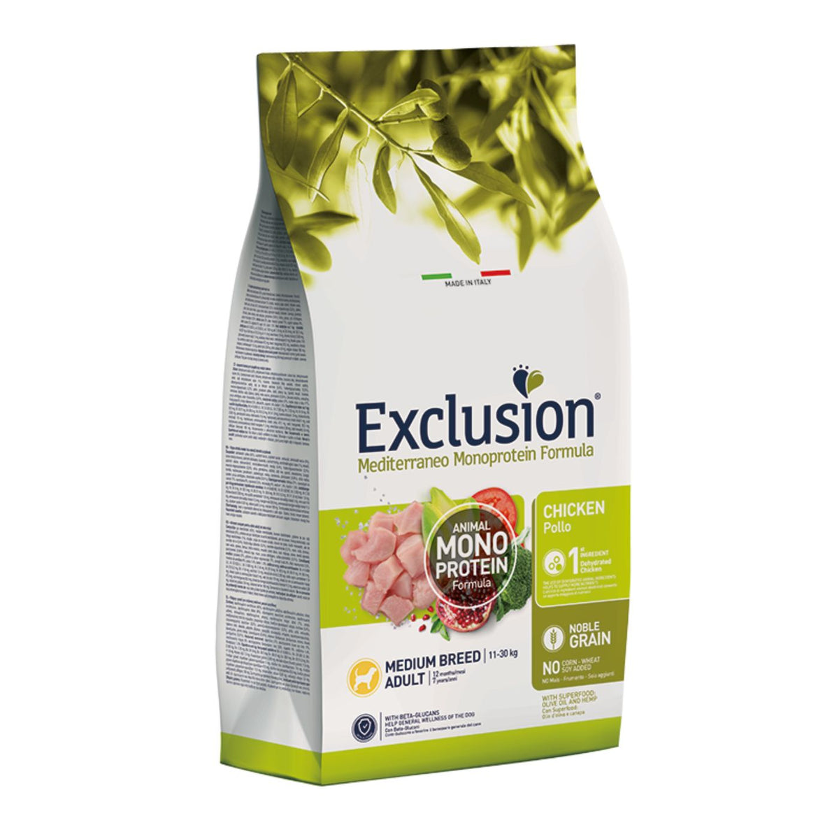 Exclusion Mediterraneo Monoproteico Noble Grain Adult Medium Pollo per Cani Adulti