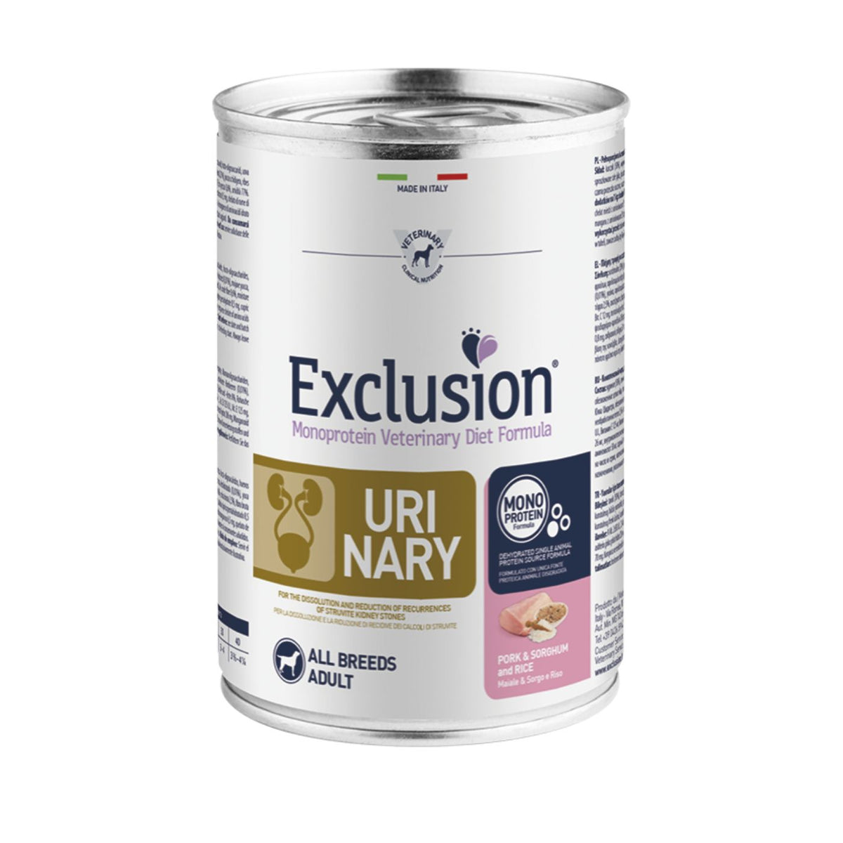 Exclusion Diet Urinary Maiale Sorgo e Riso Alimento Umido Monoproteico per Cani