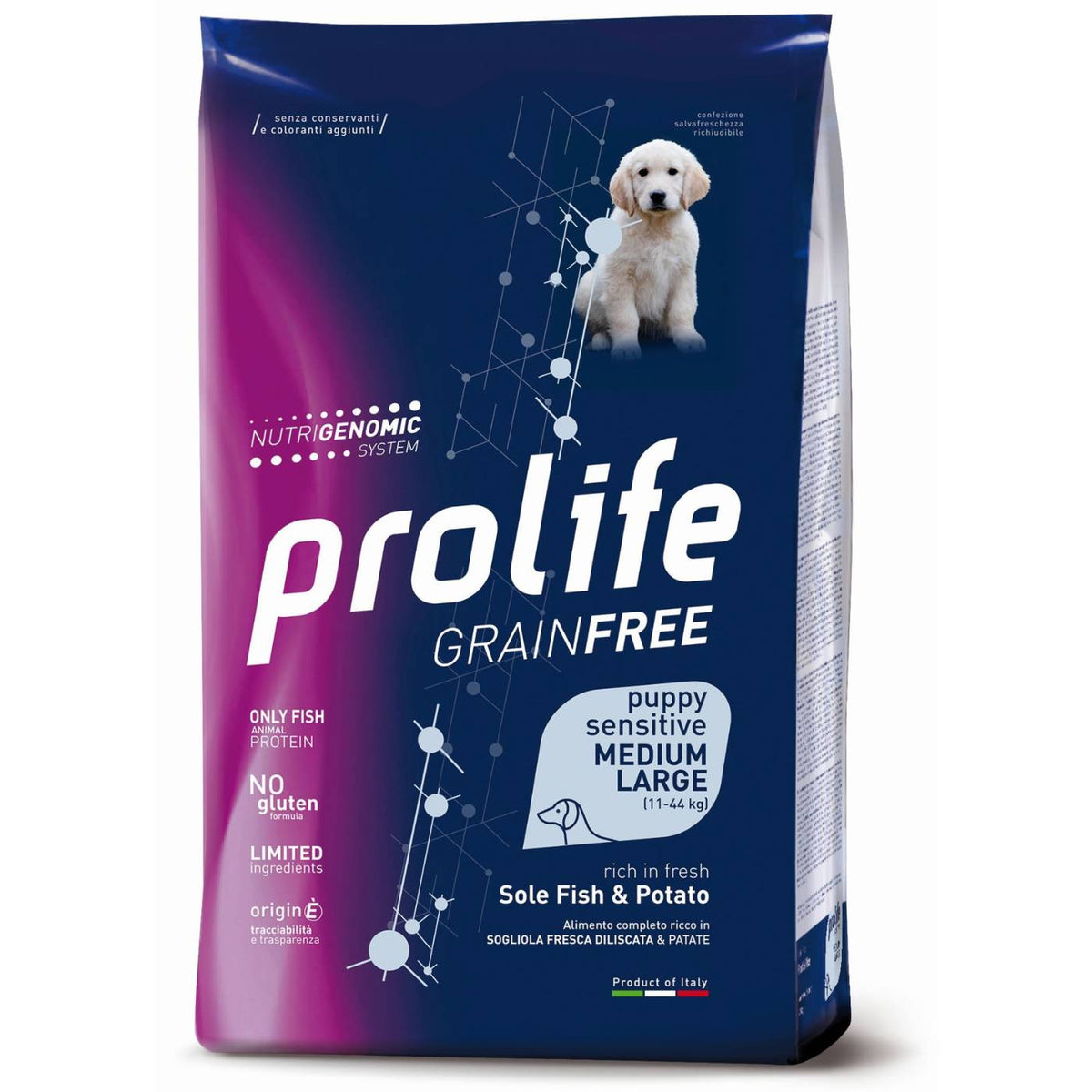 Prolife Grain Free Sensitive Puppy Medium/Large Sole Pesce e Patate per Cuccioli 10 Kg