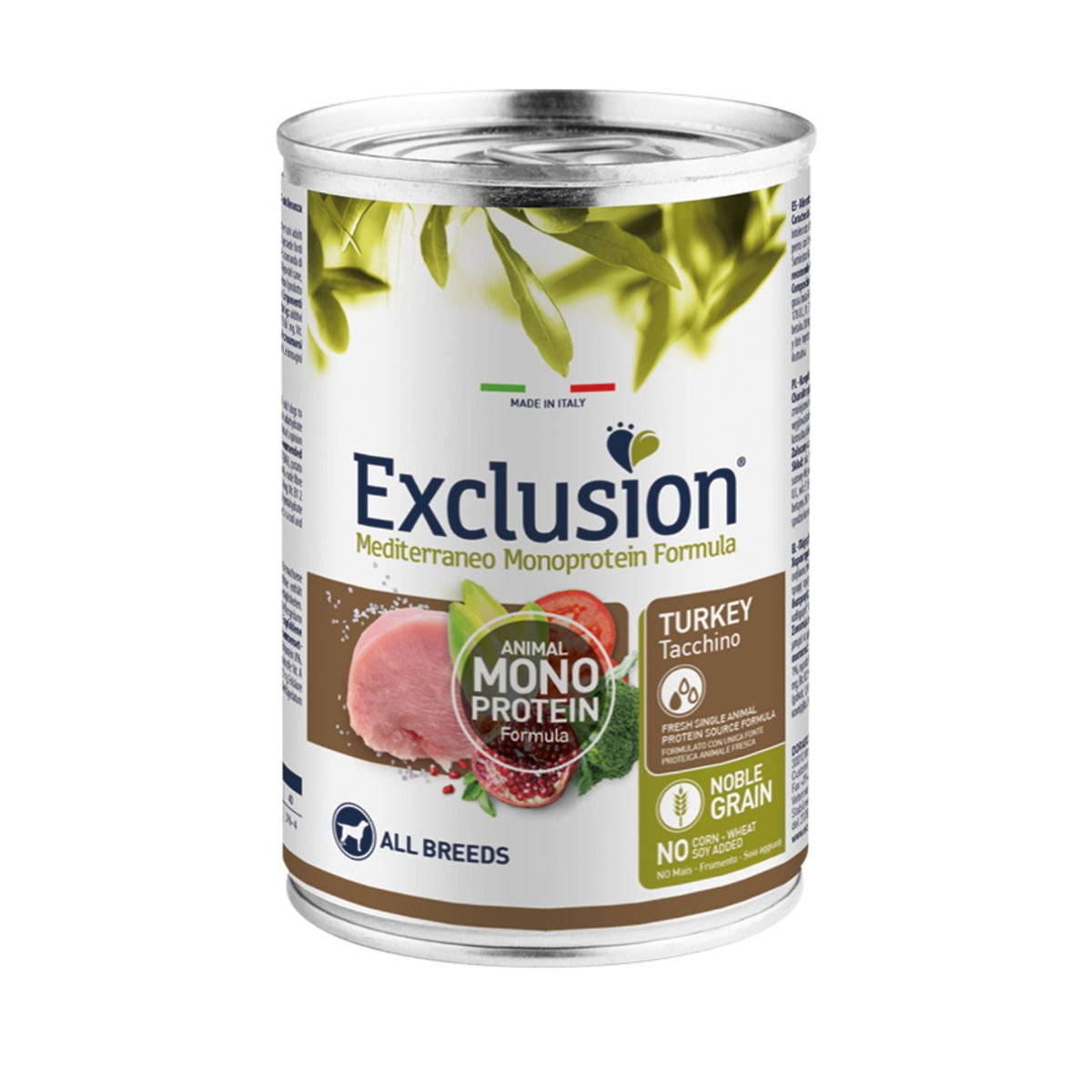 Exclusion Mediterraneo Monoproteico Noble Grain Adult All Breeds Tacchino 400 g Alimento Umido per Cani Adulti