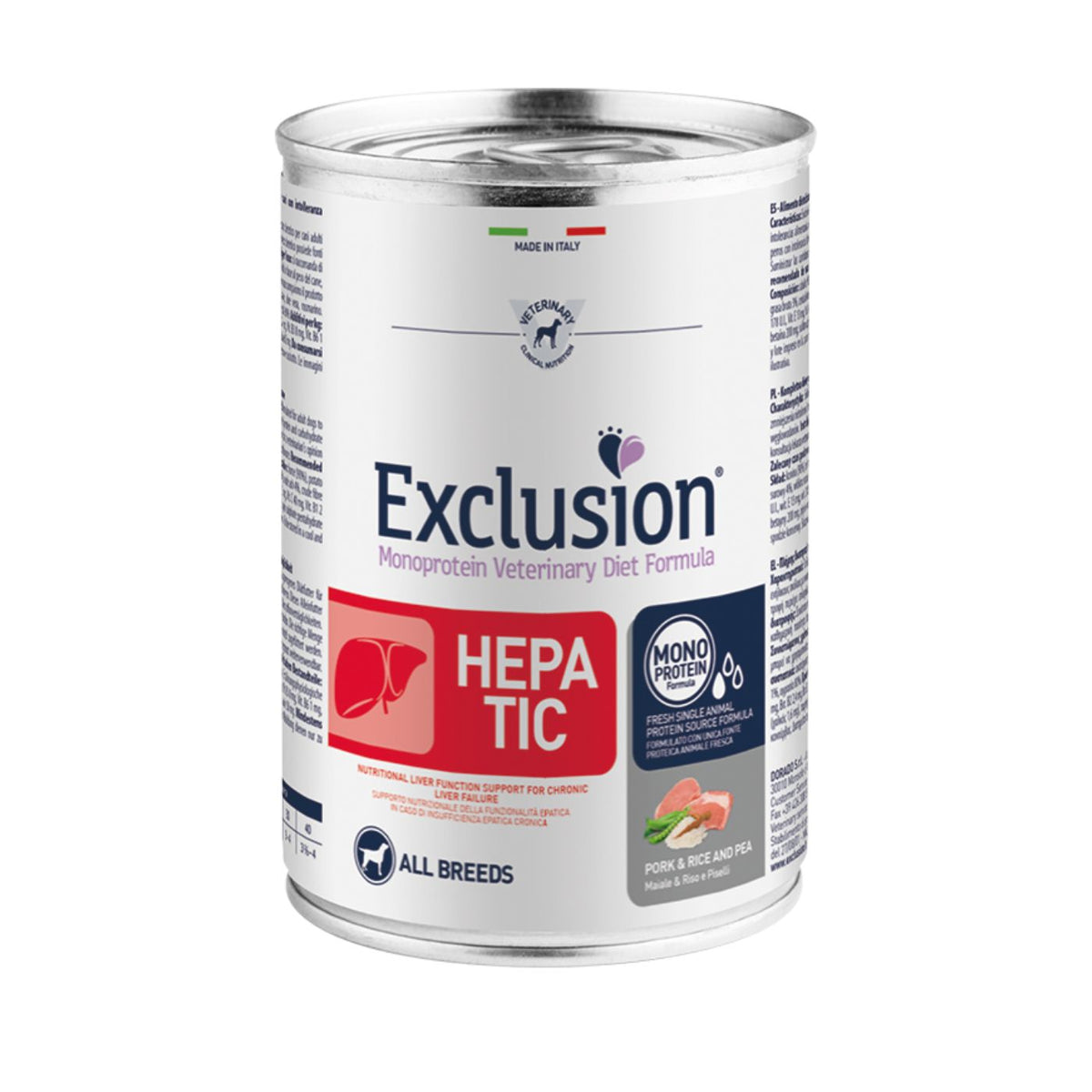 Exclusion Diet Hepatic All Breeds Maiale Riso e Piselli Alimento Umido Monoproteico per Cani