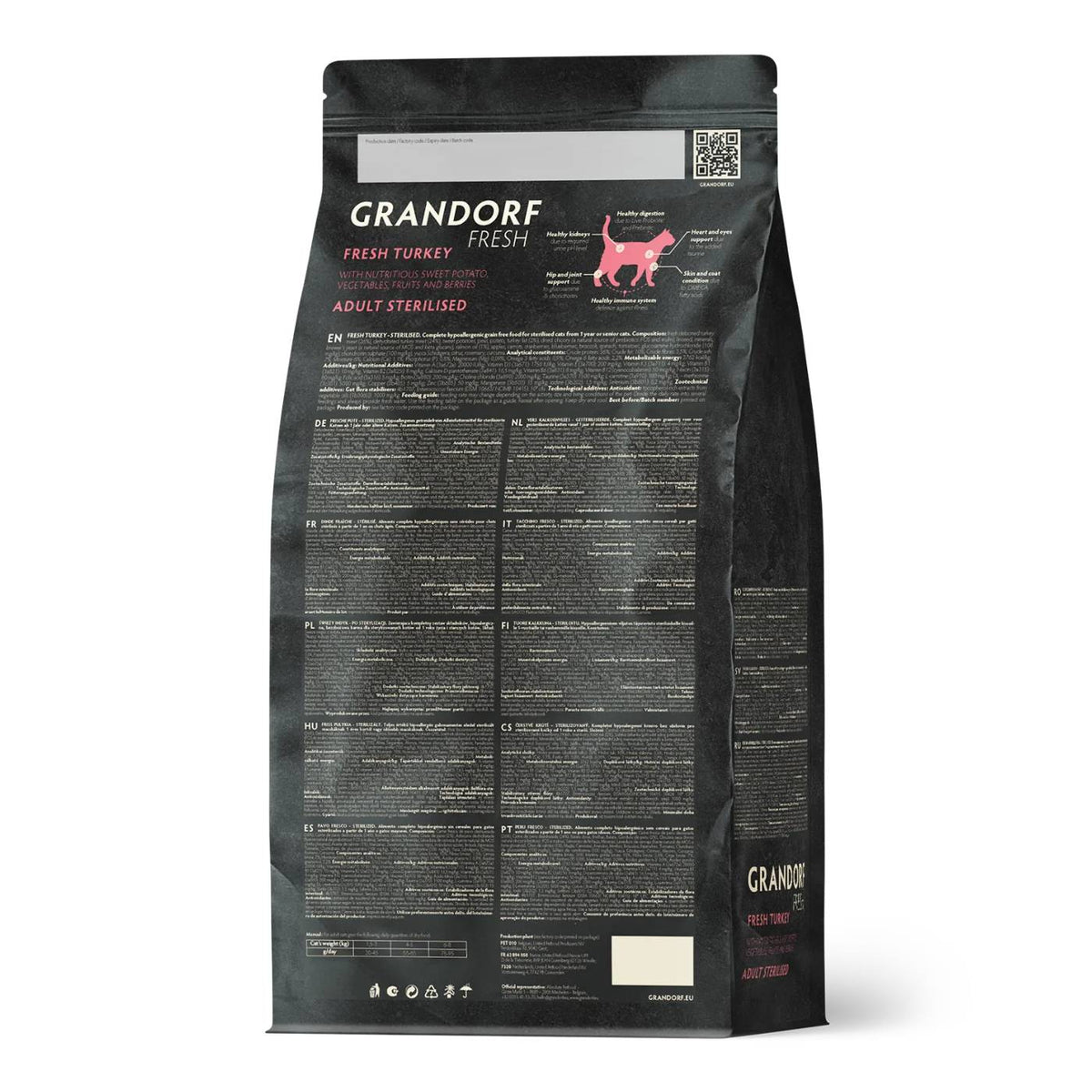 Grandorf Fresh Cat con Carne Fresca di Tacchino e Patate Dolci per Gatti Sterilizzati o Anziani