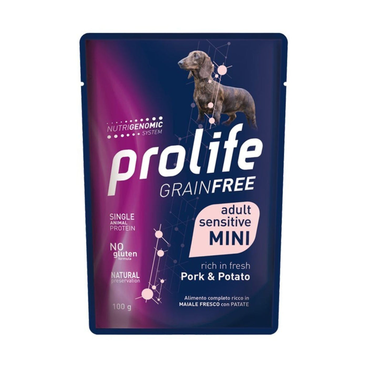 Prolife® Grain Free Adult Sensitive Mini Maiale e Patate Umido per Cani Busta da 100 g