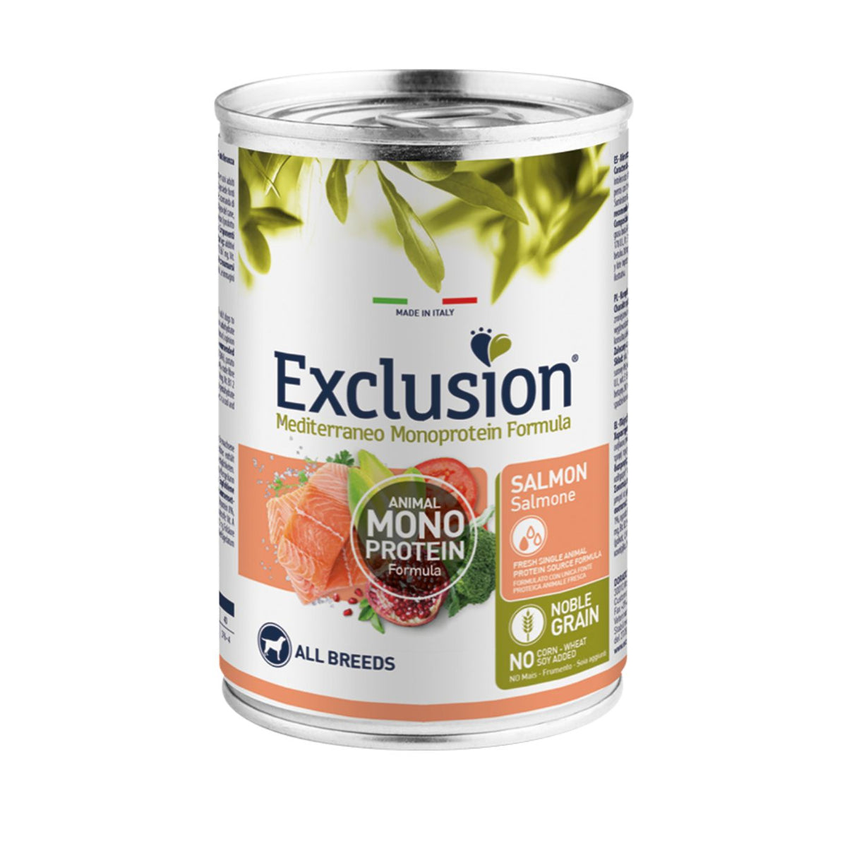 Exclusion Mediterraneo Monoproteico Noble Grain Adult All Breeds Salmone Alimento Umido per Cani Adulti 400 gr