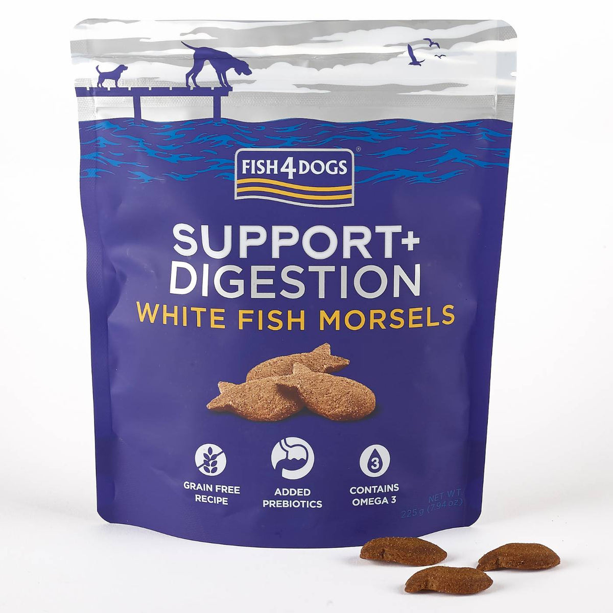 Fish4Dogs Support+ Digestion White Fish Morsels Premi Snack per Cani 225g