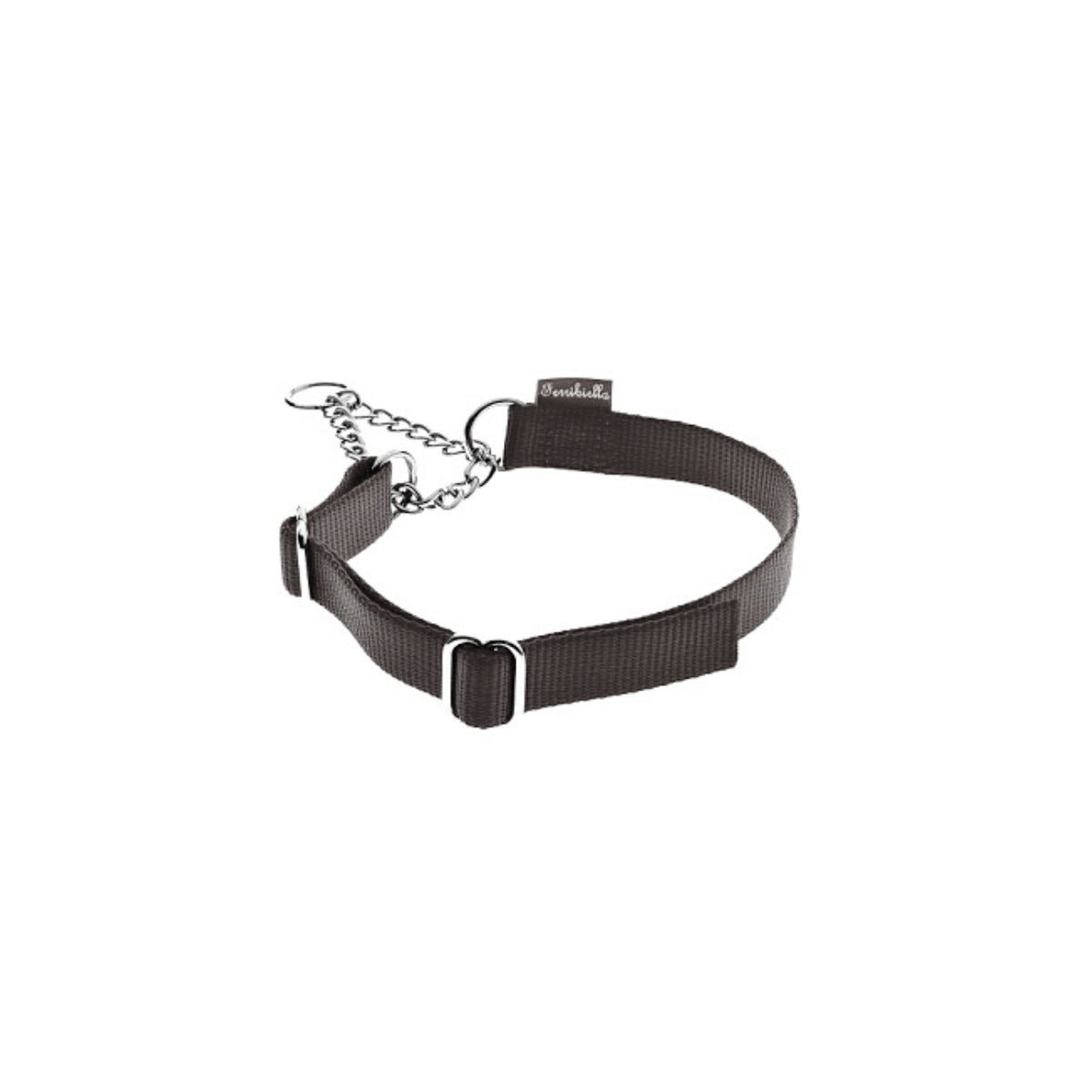 Ferribiella Collare Semistrozzo per Cani Nylon Nero con Catena