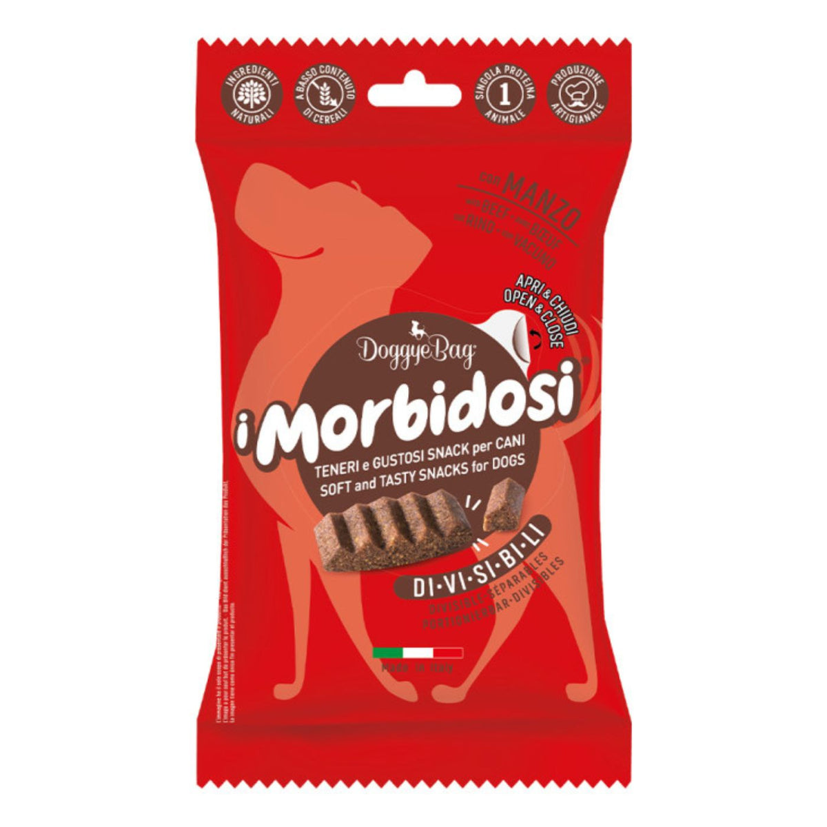 DoggyeBag Snack per Cani Morbidi e Divisibili con Manzo I Morbidosi 90 g