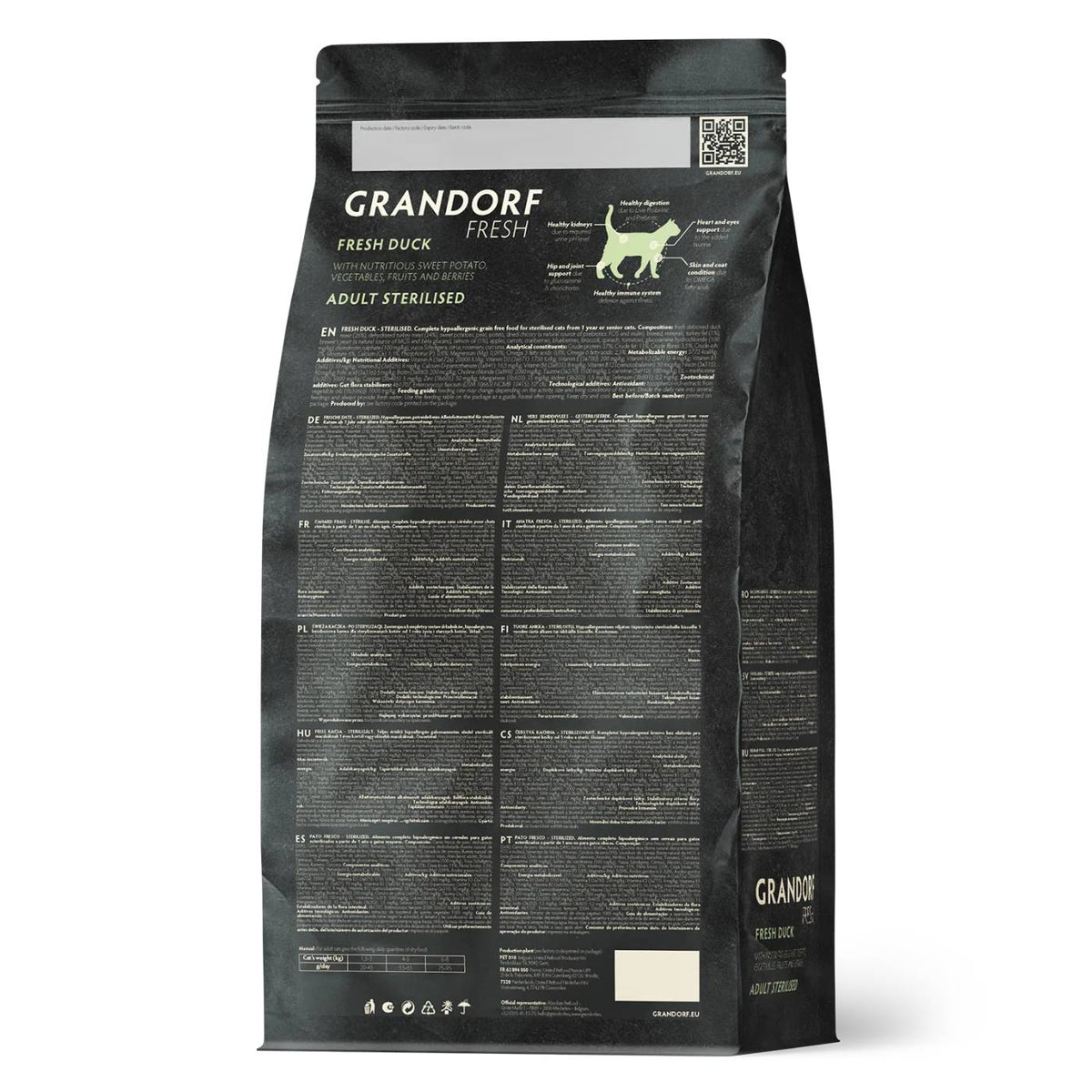 Grandorf Fresh Cat con Carne Fresca di Anatra e Patate Dolci per Gatti Sterilizzati o Anziani