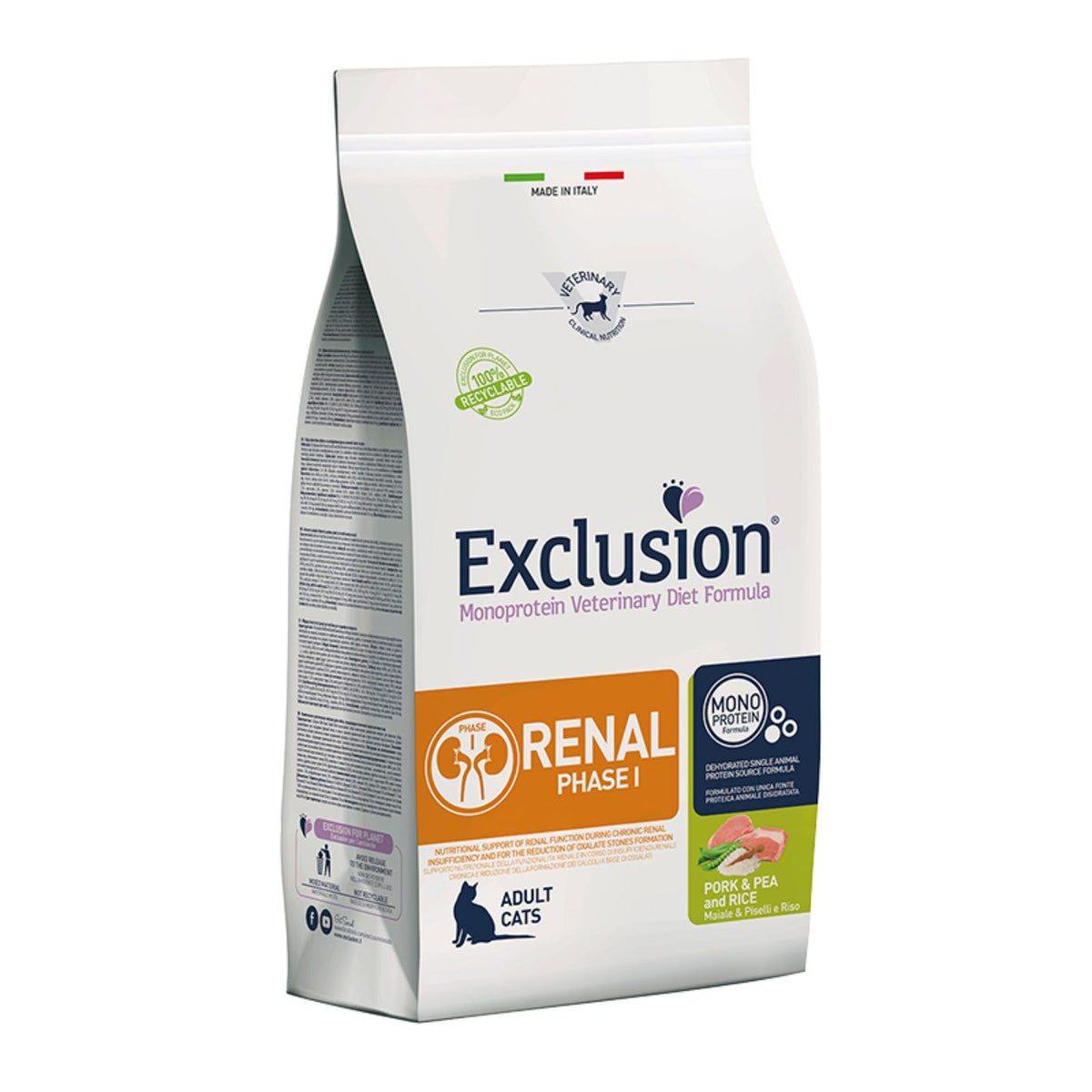 Exclusion Diet Cat Renal Fase 1 Maiale Piselli e Riso 1,5 Kg Monoproteico per Gatti