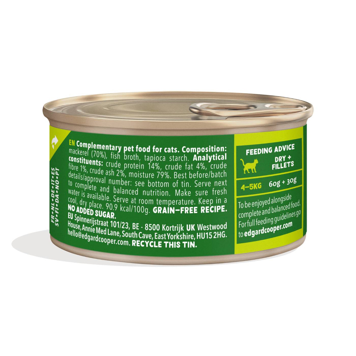 Edgard &amp; Cooper Sfilaccetti per Gatti Adulti Sgombro Fresco Naturale in Brodo di Pesce 70 g
