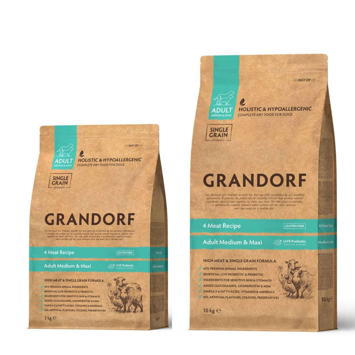 Grandorf Adult 4 Carni Medium &amp; Maxi per Cani