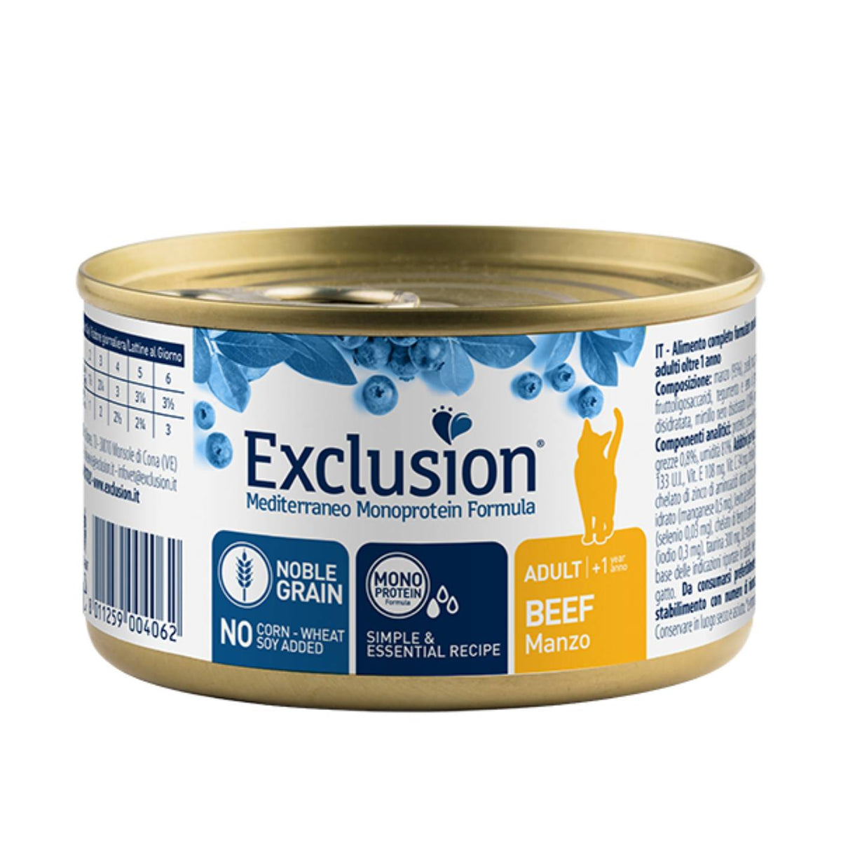 Exclusion Mediterraneo Monoproteico Noble Grain Cat Adult Manzo Alimento Umido per Gatti Adulti 85 g