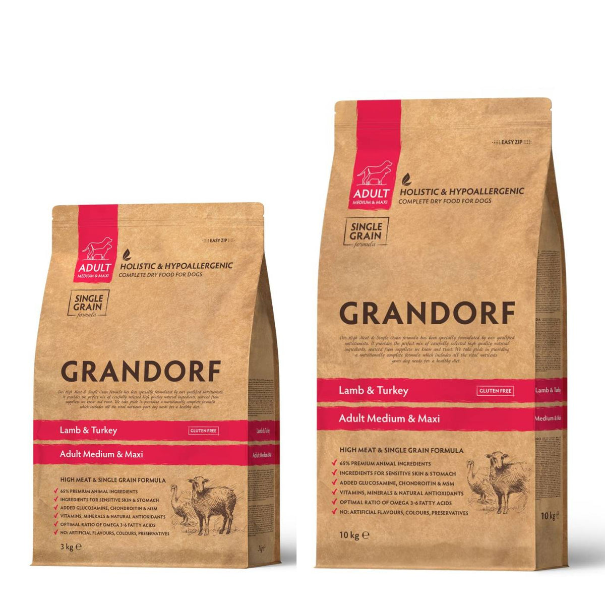 Grandorf Adult Agnello e Tacchino Medium &amp; Maxi per Cani Adulti