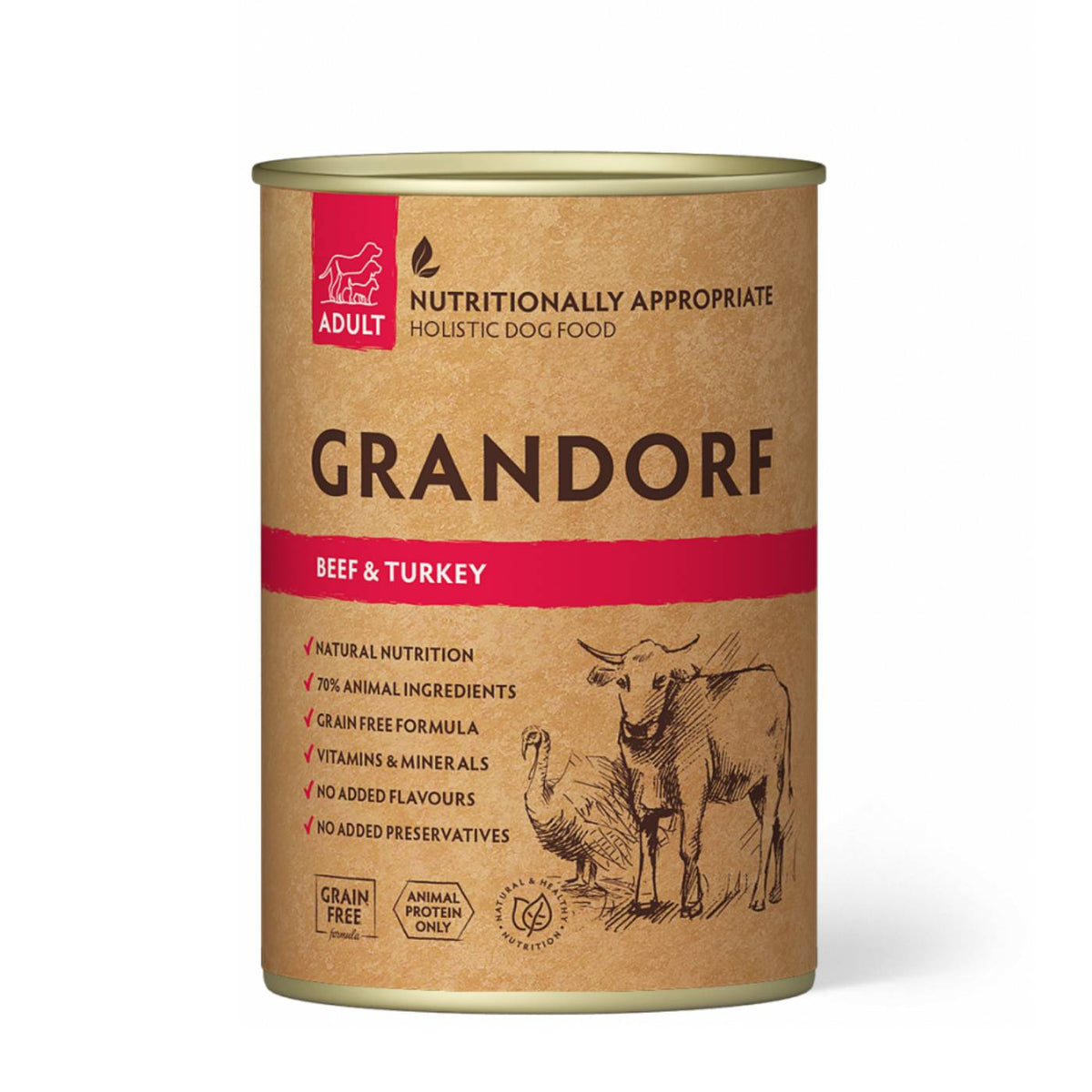Grandorf Adult Manzo e Tacchino Alimento Umido Completo per Cani Adulti 400 g