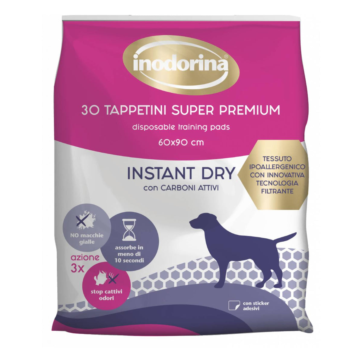 Inodorina Tappetini Igienici per Cani con Carboni Attivi Super Premium Instant Dry 60 x 90 cm 30 pz
