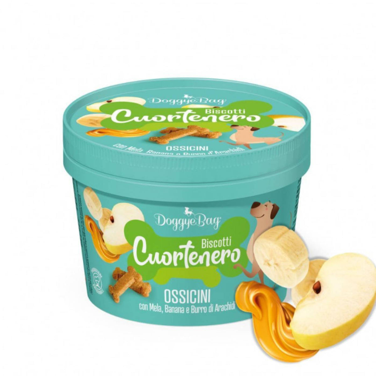 DoggyeBag Biscotti Cuortenero Ossicini Mela Banana e Burro d'Arachidi per Cani 150 g