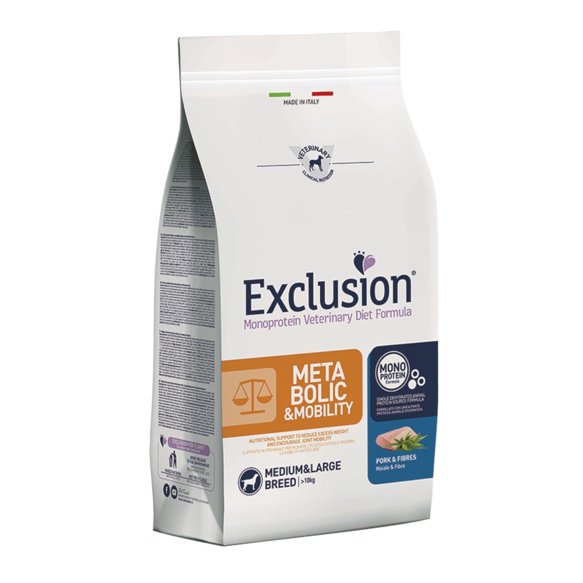 Exclusion Metabolic &amp; Mobility Medium Large Monoproteico Maiale e Fibre per Cani