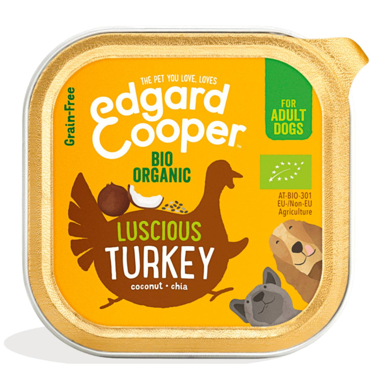 Edgard &amp; Cooper Tacchino Biologico con Cocco e Semi di Chia per Cani 100 g