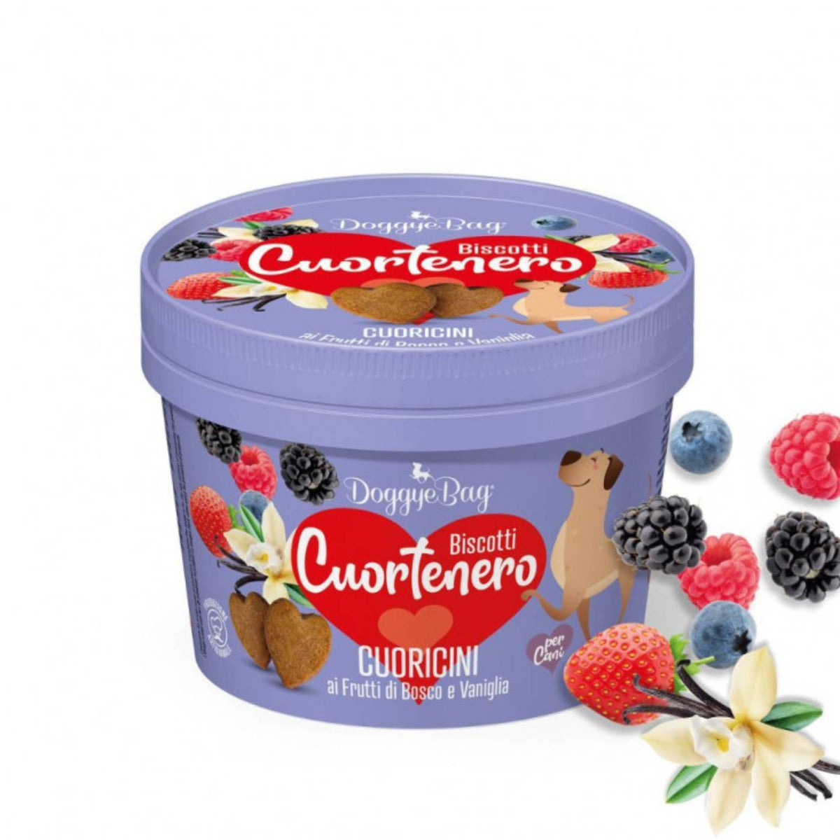 DoggyeBag Biscotti Cuortenero Cuoricini con Frutti di Bosco e Vaniglia per Cani 150 g