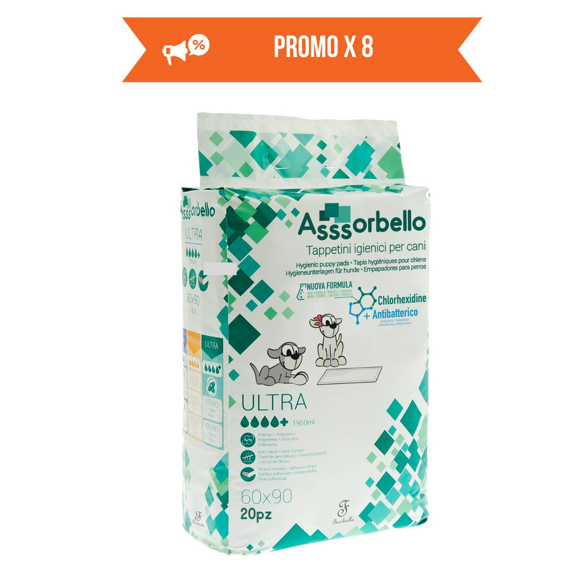 Ferribiella Tappetini Igienici Ultra per Animali Domestici alla Clorexidina 60 x 90 cm