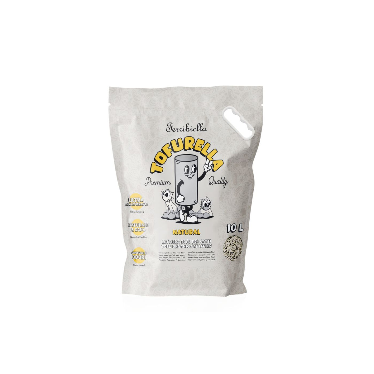 Ferribiella Lettiera al Tofu per Gatti Tofurella Natural Biodegradabile Agglomerante 10 lt