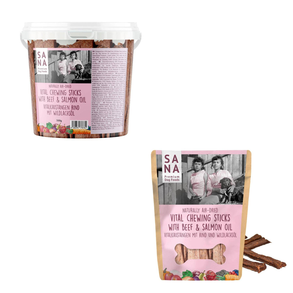 Sanadog Stick di Manzo Snack per Cani da Masticare con Olio di Salmone