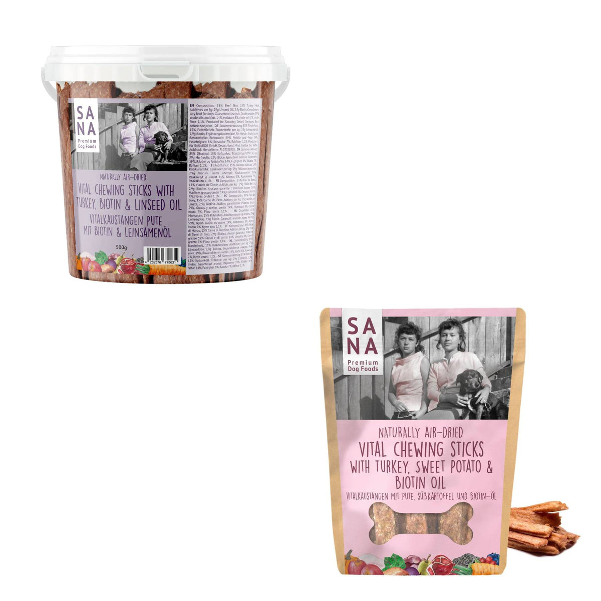 Sanadog Stick di Tacchino da Masticare con Biotina e Olio di Lino Snack per Cani