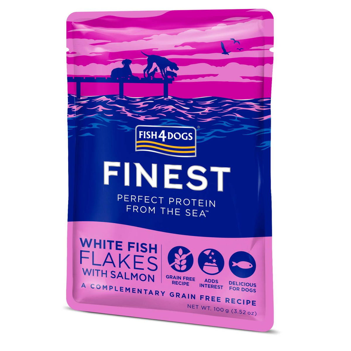 Fish4Dogs Finest Umido per Cani Fiocchi di Pesce Bianco e Salmone 100 g