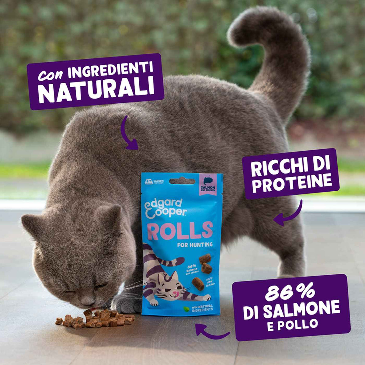 Edgard&Cooper Snack Morbidi per Gatti Rolls al Salmone 45 g