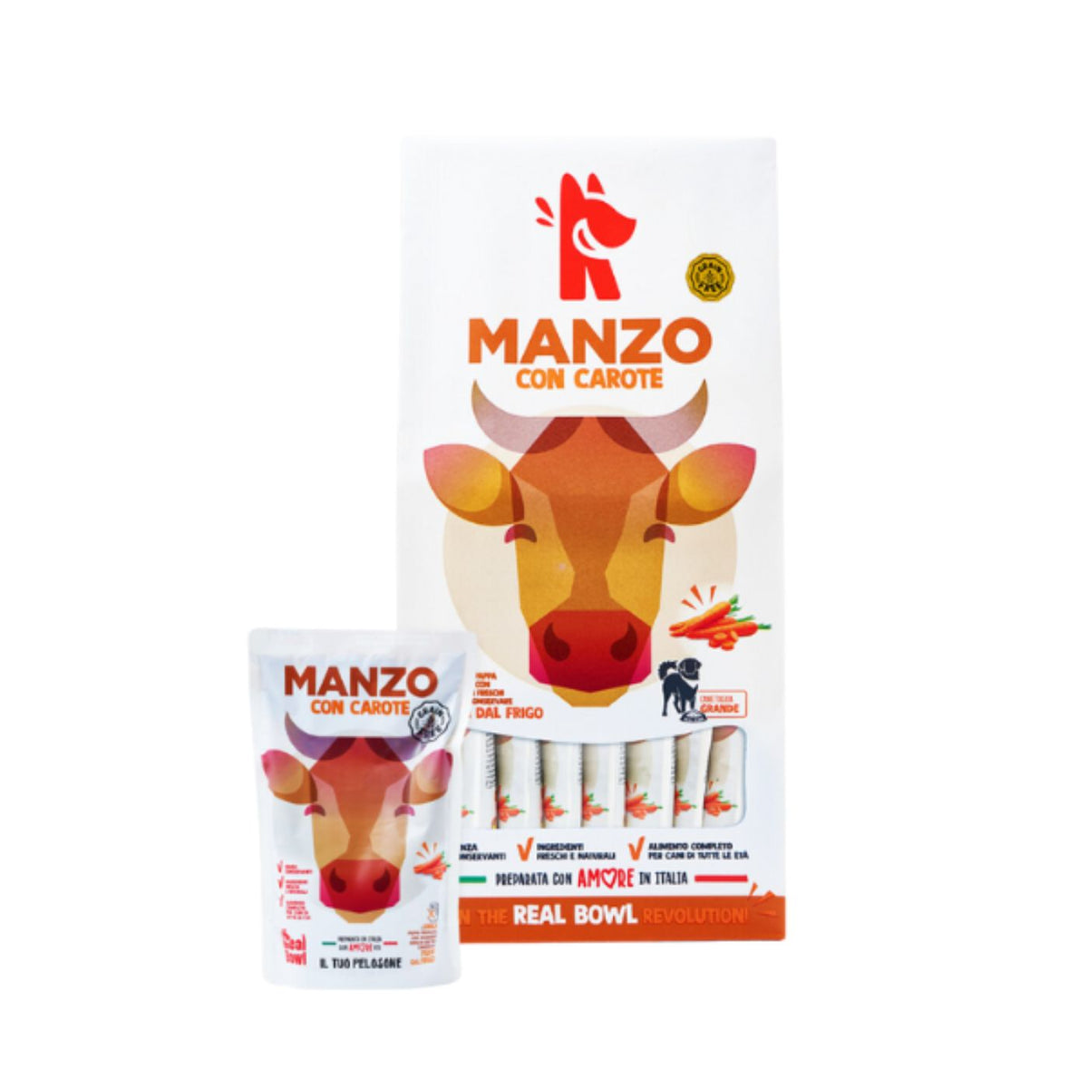 Real Bowl Alimento Completo Fresco Cotto per Cani al Manzo con Carote Senza Cereali Grain Free