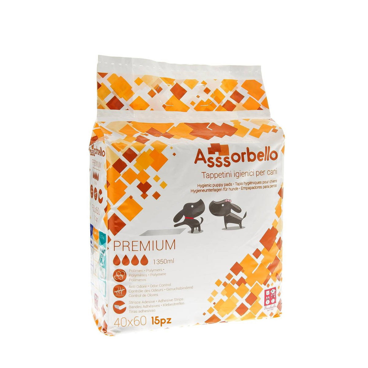 Ferribiella Tappetini Igienici Premium per Animali Domestici 40 x 60 cm 15 pz con Strisce Adesive