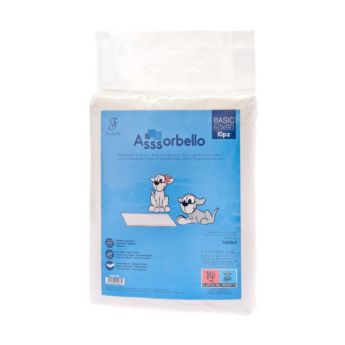 Ferribiella Tappetini Igienici per Animali Domestici Assorbello BASIC 60 x 90 cm
