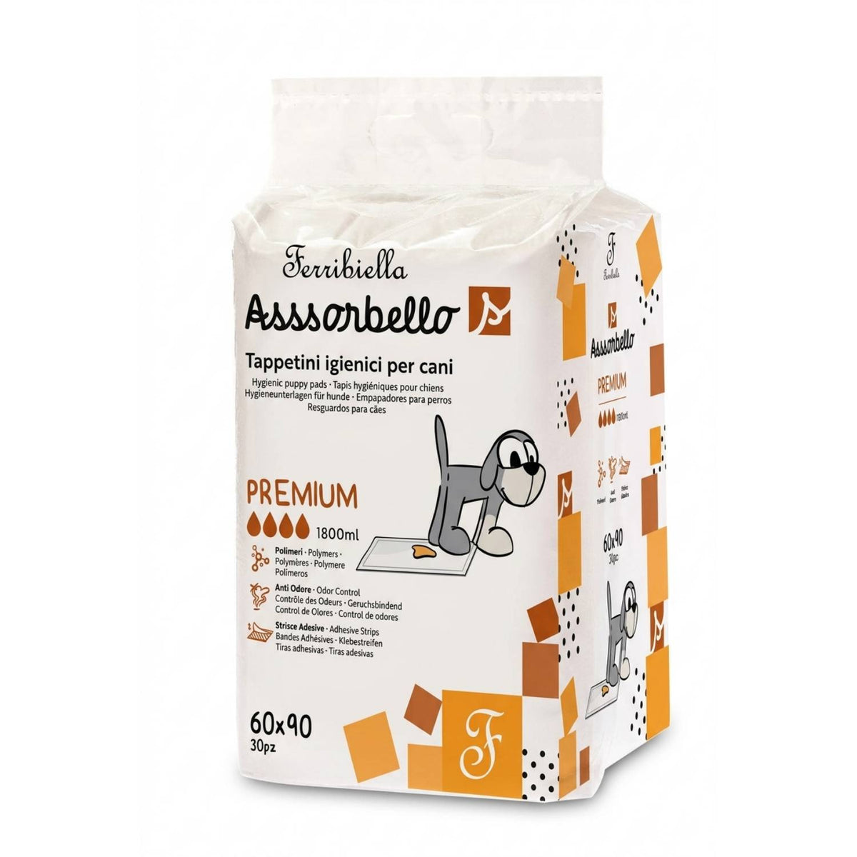 Ferribiella Tappetini Igienici Premium per Animali Domestici 60 x 90 cm 30 pz con Strisce Adesive