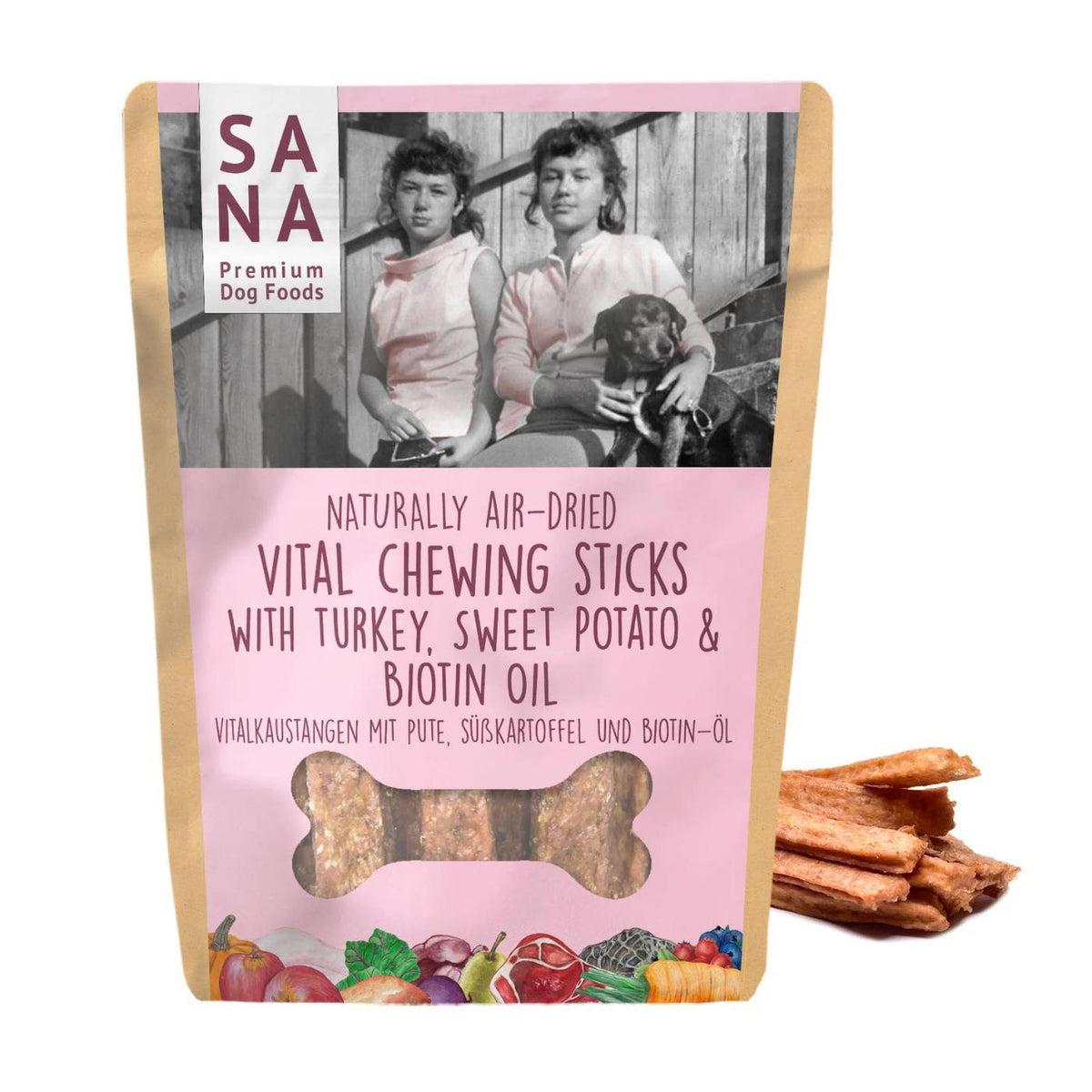 Sanadog Stick di Tacchino da Masticare con Biotina e Olio di Lino Snack per Cani