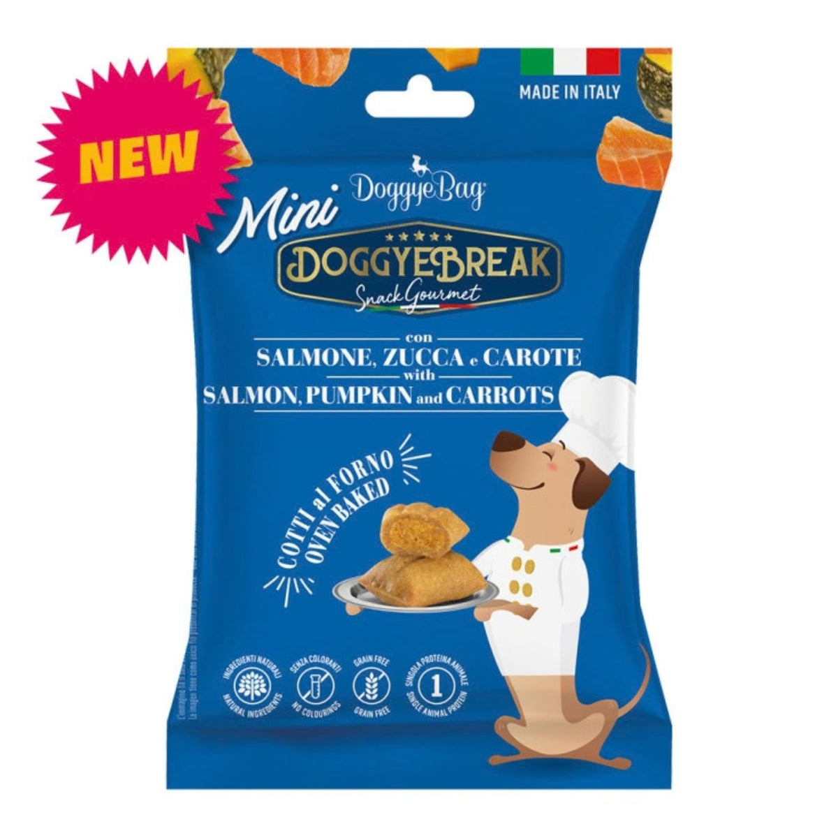 DoggyeBag MINI Doggyebreak Snack per Cani Ripieni con Salmone Zucca e Carote per Cani 60 g